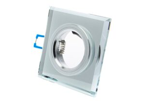 Miniaturka 2 - Srebrne kwadratowe oczko sufitowe szklane z metalową obejmą i sprężynami