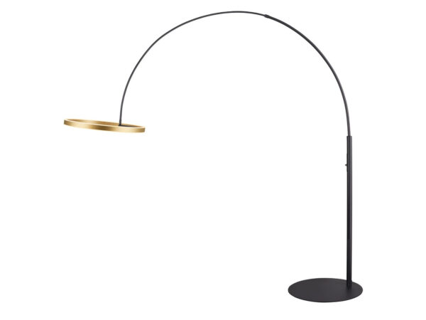 Lampa podłogowa One Bow Fl czarna i mosiężna – całe łukowe ramię na białym tle