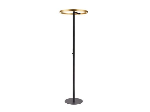 Lampa stojąca One Straight Fl czarna z mosiężnym pierścieniem w całości na białym tle