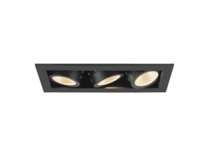 Miniaturka 2 - Czarna oprawa Kadux Triple LED, widok przedniej ramy i trzech reflektorów