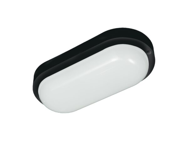 Owalna oprawa kanałowa LED 8 W czarna z mlecznym kloszem na białym tle
