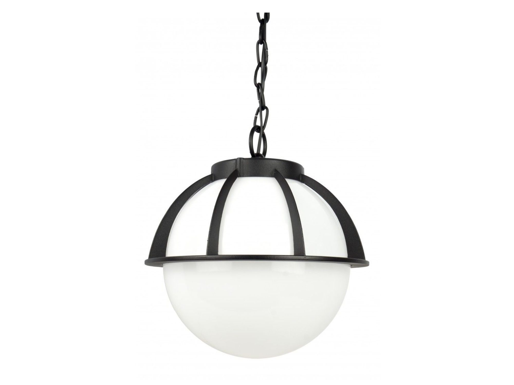 Lampa wisząca KULE Z KOSZYKIEM 250 czarna z mleczną kulą – widok z przodu