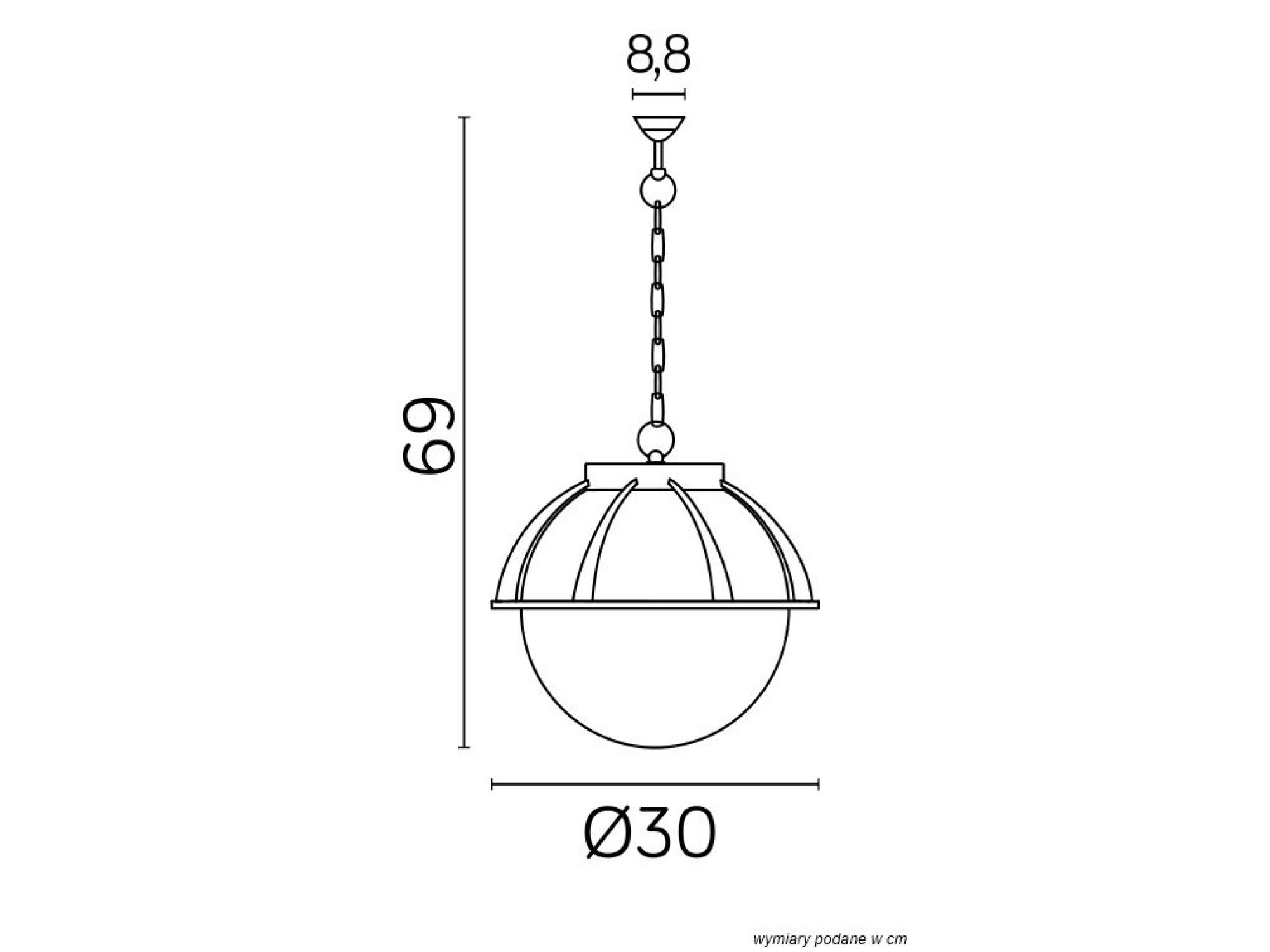 Wymiary lampy wiszącej KULE Z KOSZYKIEM 250 rysunek