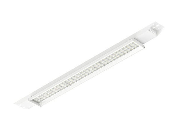 Biała oprawa liniowa Batten Industry C 1208 114, ujęcie od strony modułów LED