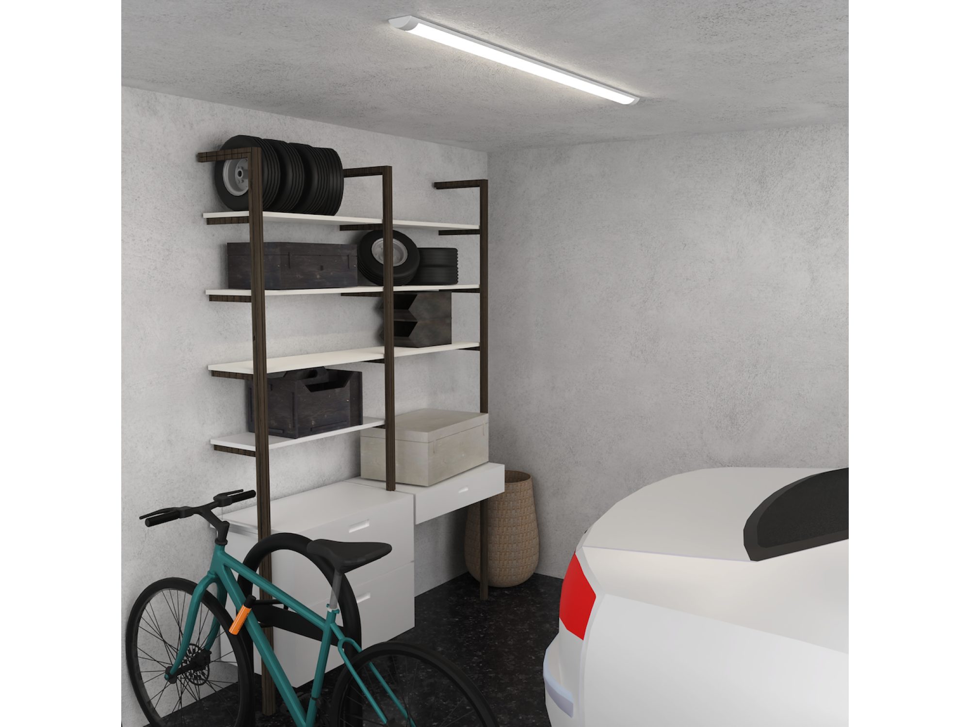 Lampa LED liniowa sufitowa w suchym garażu