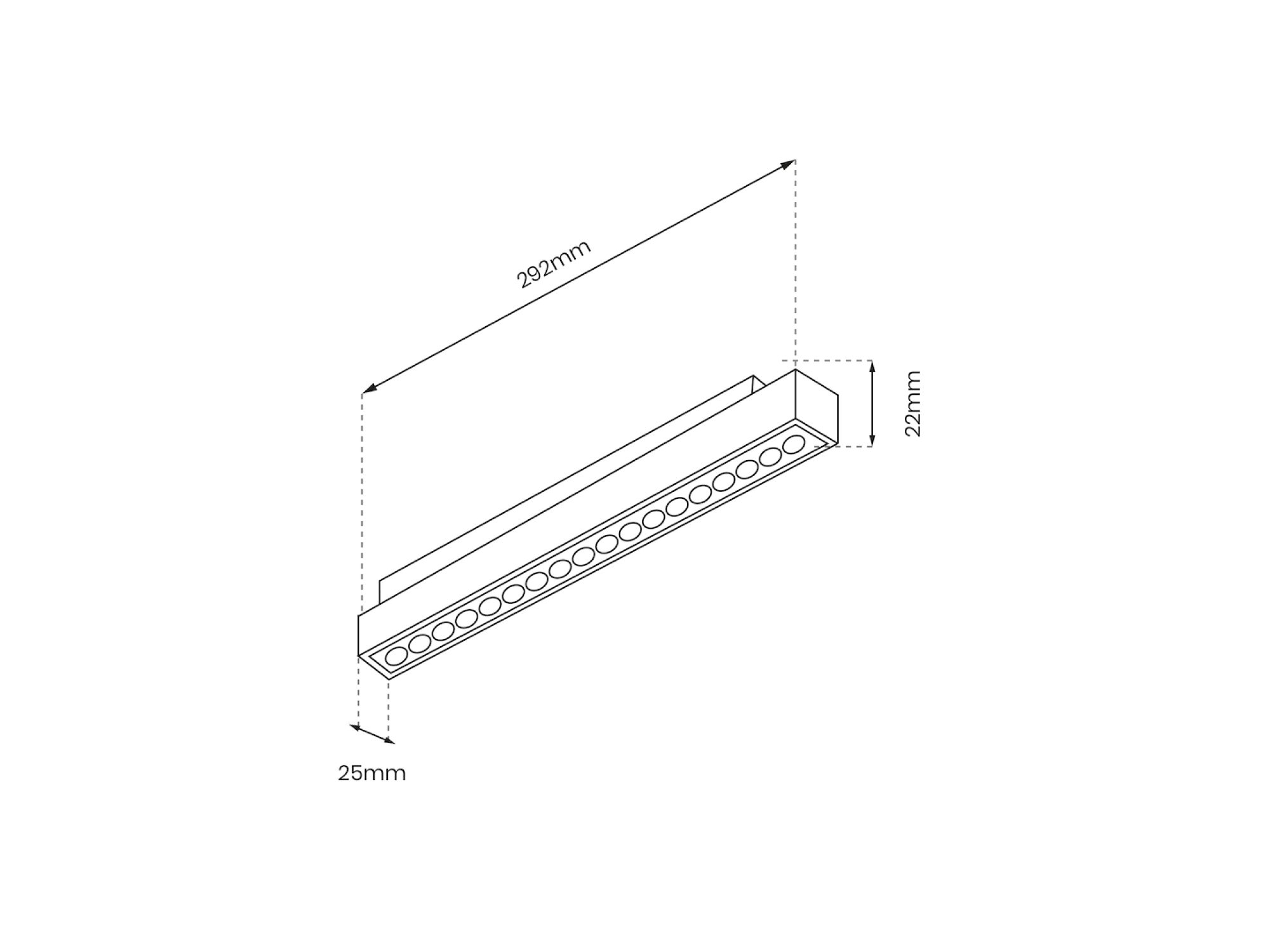 Rysunek oprawy LED 292 × 25 × 22 mm