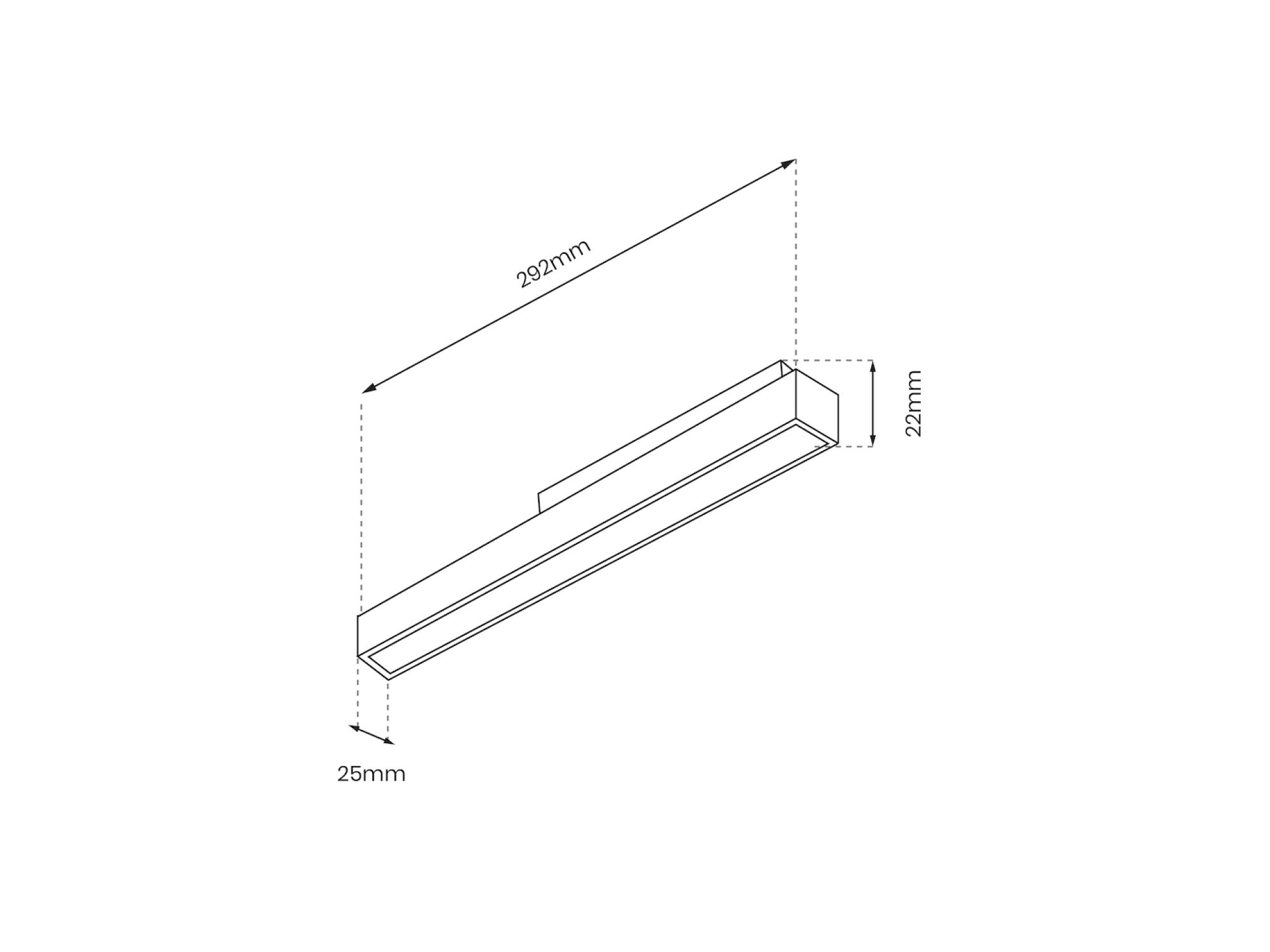 Schemat oprawy liniowej LED 292 na 25 na 22 mm