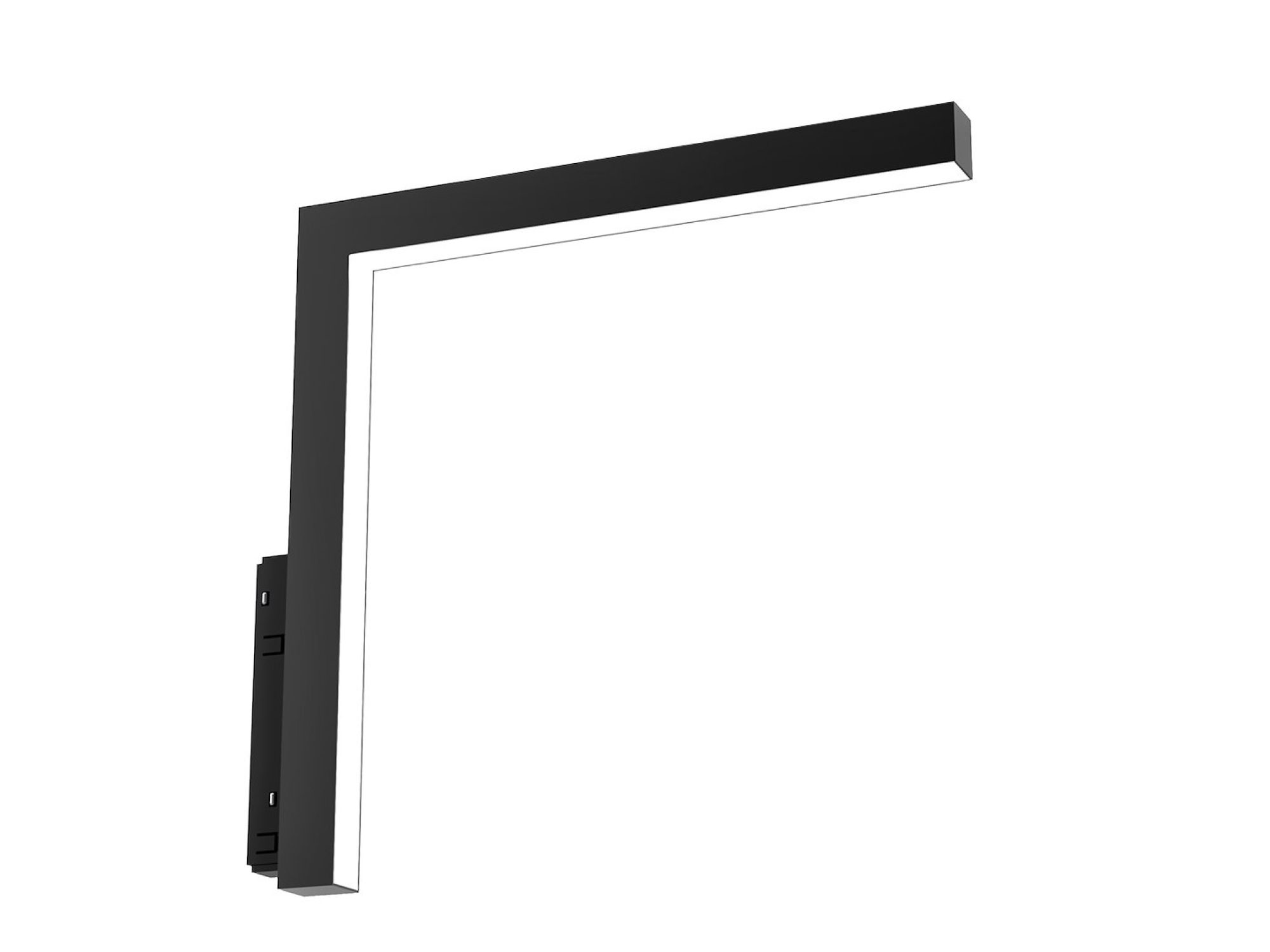 Czarna kątowa oprawa szynowa magnetyczna LED 24 W w kształcie litery L na białym tle