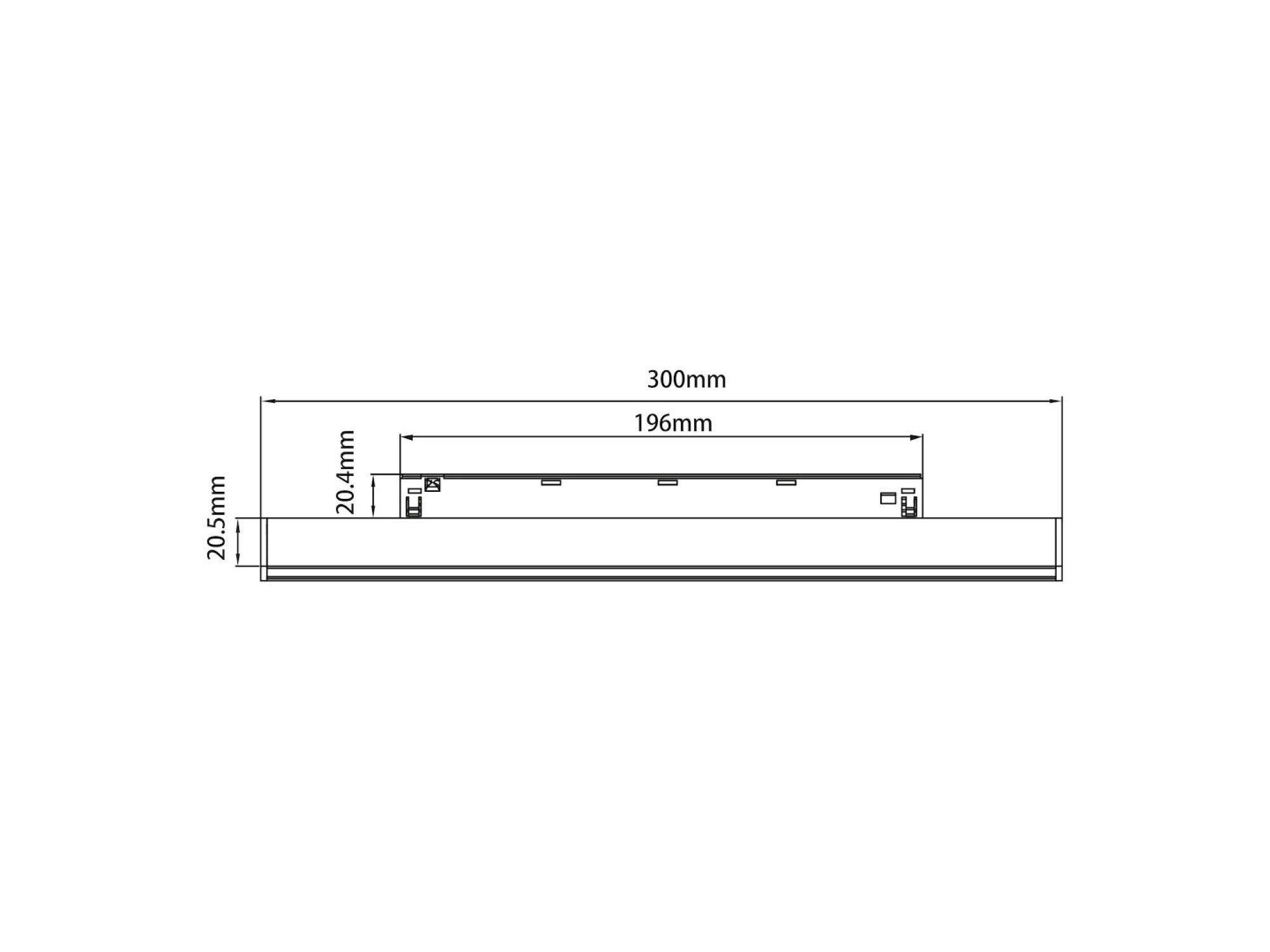Rysunek wymiarowy oprawy magnetycznej liniowej LED 10 W 30 cm