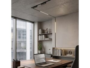 Miniaturka 3 - Liniowe reflektory magnetyczne LED na czarnej szynie w domowym gabinecie