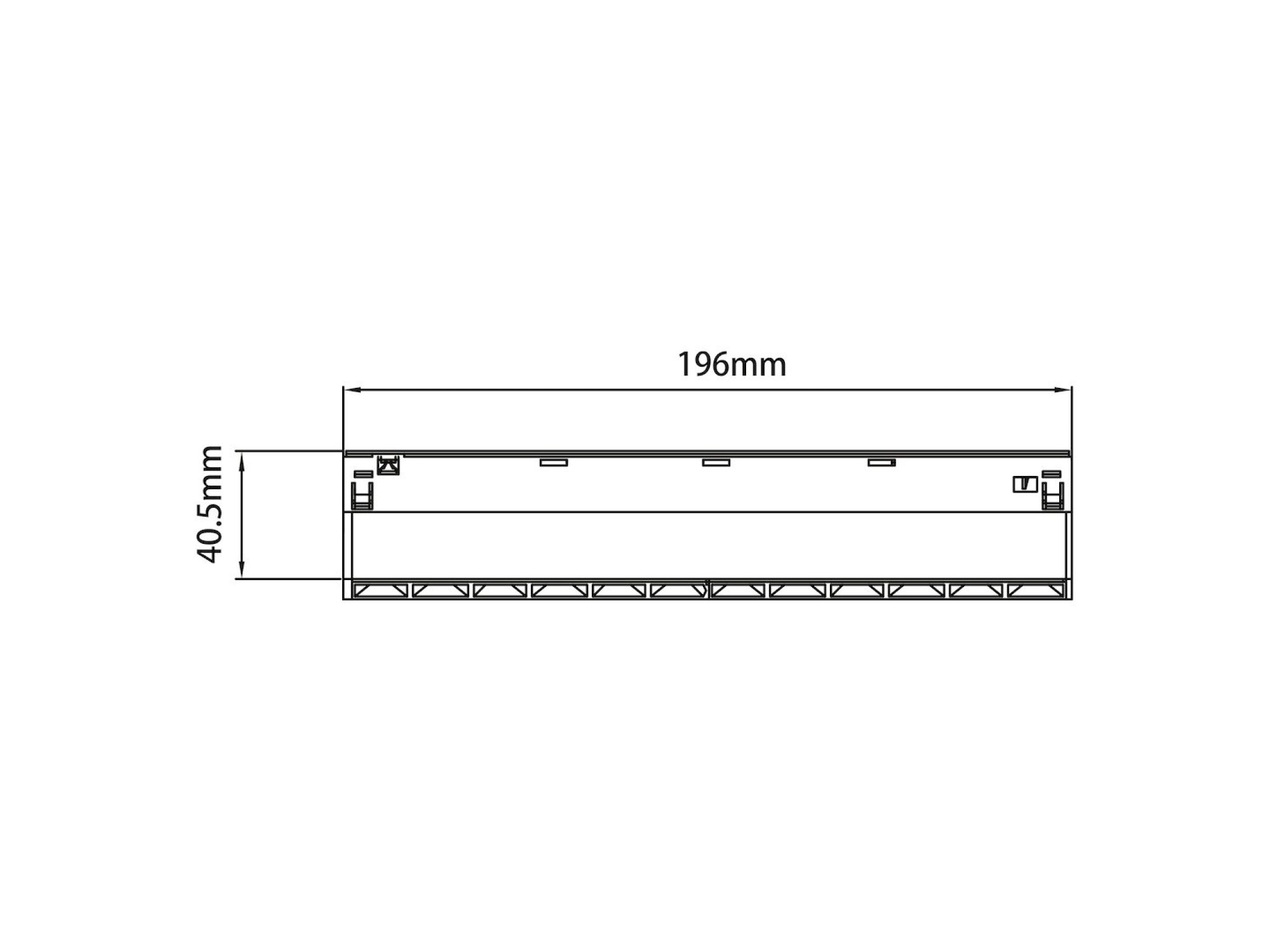 Rysunek oprawy liniowej magnetycznej 12 W długość 196 mm