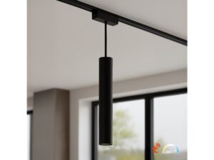 Miniaturka 4 - Czarna wisząca oprawa magnetyczna LED nad częścią salonu