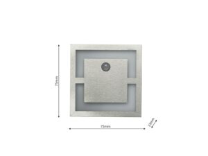 Miniaturka 3 - Rysunek wymiarowy kwadratowej oprawy schodowej LED: 75 na 75 mm i głębokość 23 mm