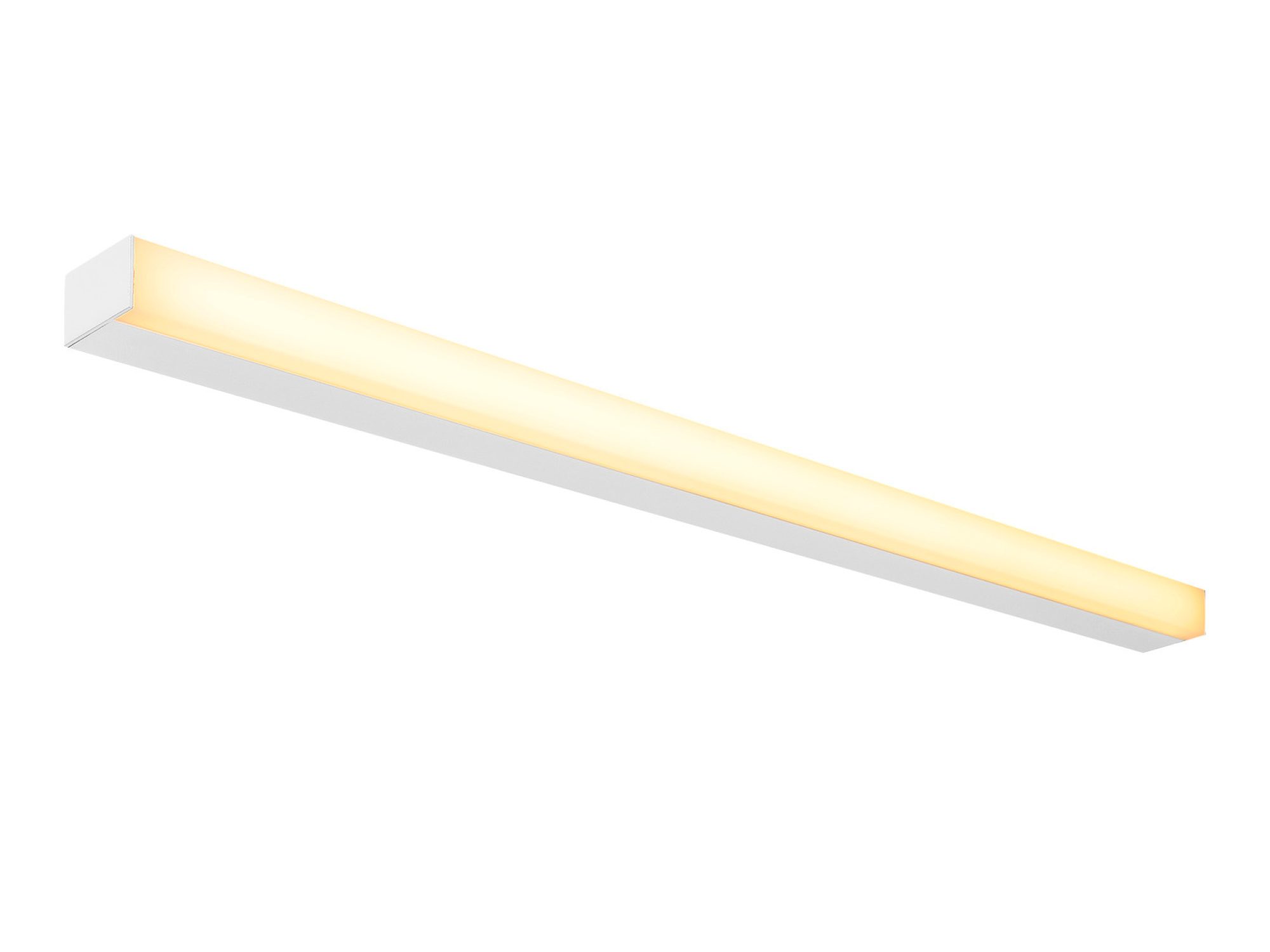 Biała liniowa lampa Sight LED na białym tle, widok produktowy.