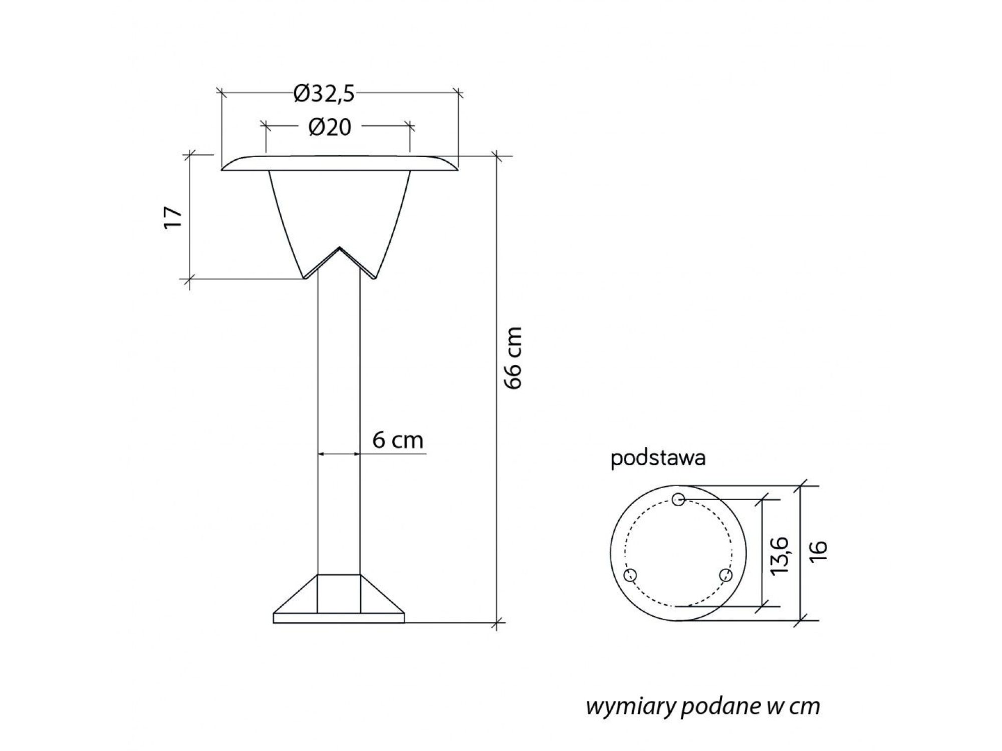 Wymiary oprawy BIANCA 1083-66 – wysokość 66 cm, średnica 32,5 cm