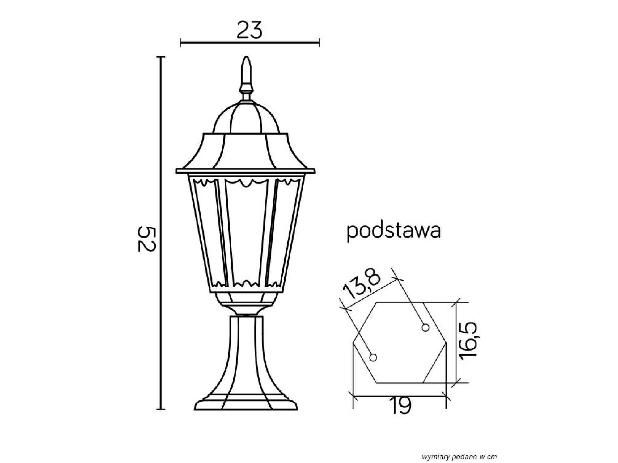 Rysunek wymiarowy oprawy stojącej RETRO CLASSIC II K 4011/1 H