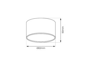 Miniaturka 6 - Rysunek wymiarowy natynkowej oprawy GX53 średnica 82 mm i wysokość 50 mm
