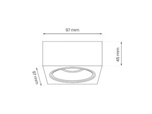 Miniaturka 4 - Kwadratowa oprawa sufitowa 9,7 cm – rysunek wymiarowy