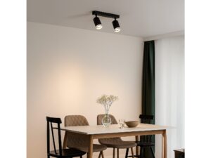 Miniaturka 4 - Czarna lampa z dwoma reflektorami sufitowymi nad stołem w jasnej jadalni