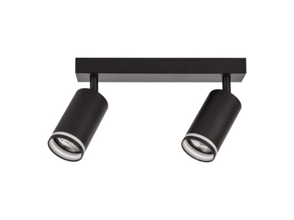 Czarna lampa sufitowa z dwoma cylindrycznymi reflektorami GU10 bez świecenia