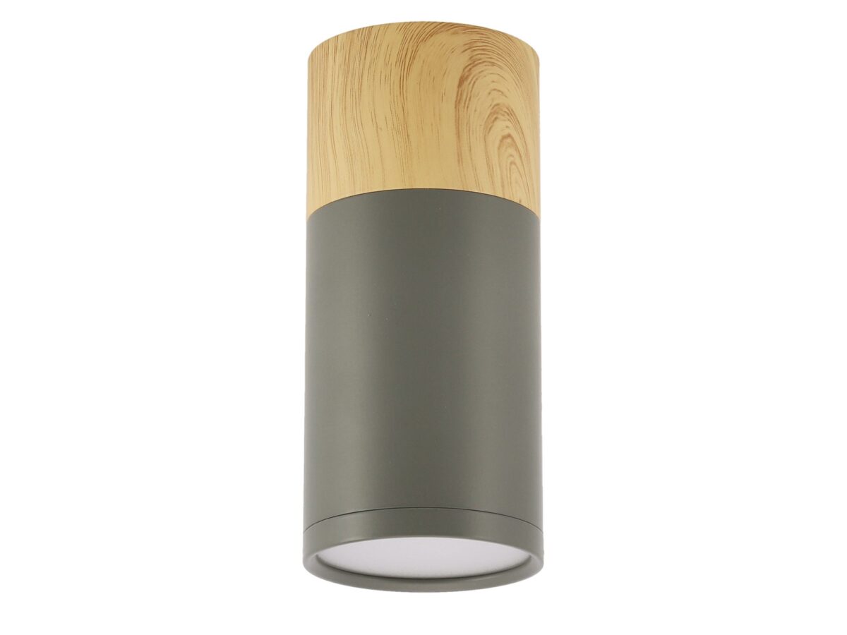 Oprawa sufitowa cylindryczna szaro-drewniana GU10 15 cm
