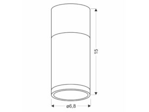 Miniaturka 2 - Rysunek wymiarowy cylindrycznej oprawy sufitowej wysokość 15 cm średnica 6,8 cm