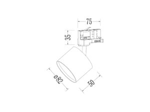 Miniaturka 5 - Rysunek wymiarowy oprawy szynowej GX53 z adapterem