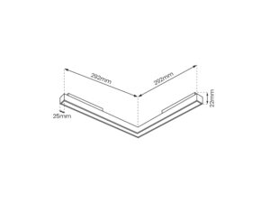 Miniaturka 5 - Rysunek narożnej oprawy magnetycznej LED z ramionami 29,2 cm i profilem 22 × 25 mm