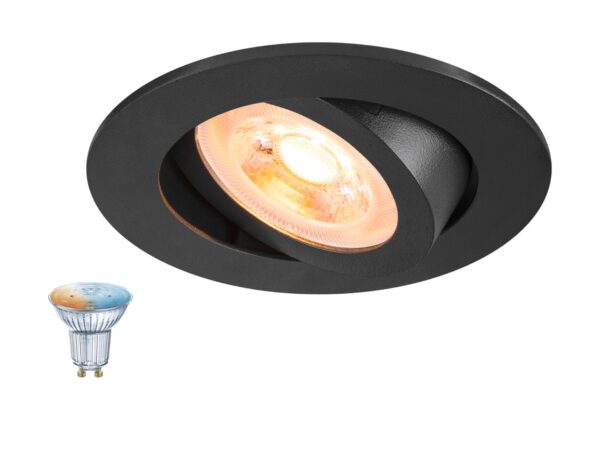 Czarna okrągła oprawa New Tria 68 Smart Set Zigbee z lampą GU10