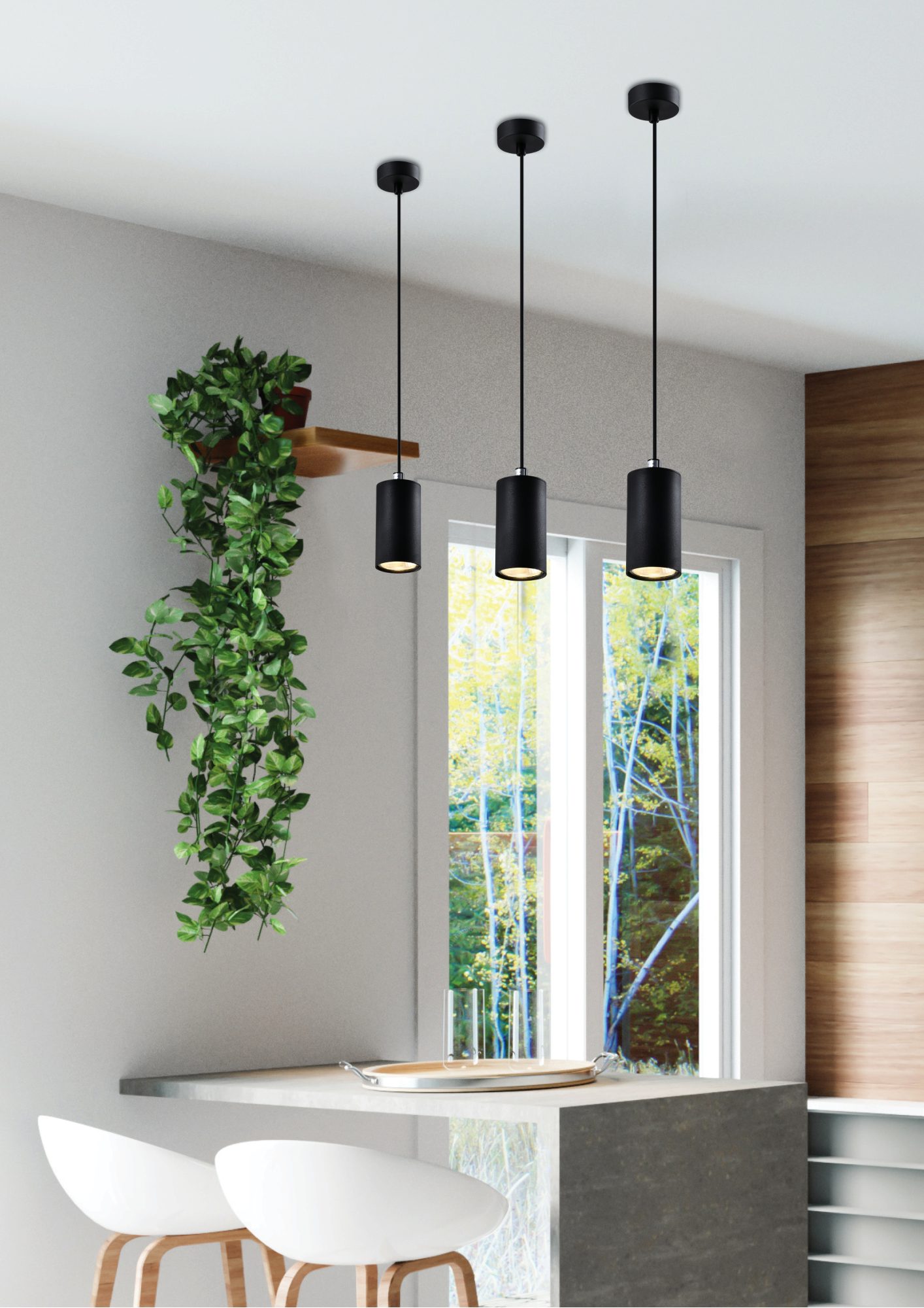 Czarna lampa Oretia krótki cylinder w aranżacji