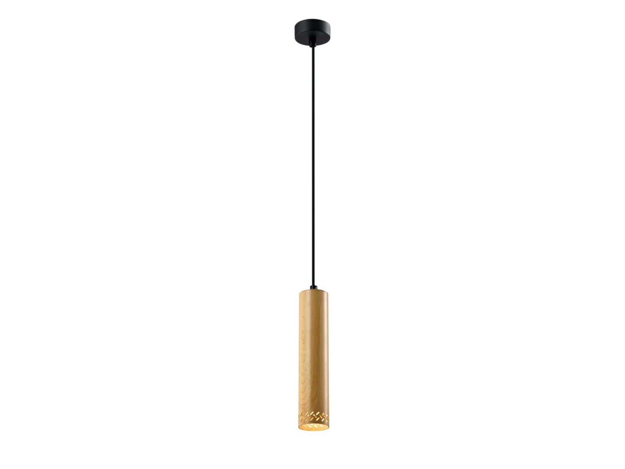 Lampa wisząca Oretia wzór drewna 25 cm z otworami u dołu