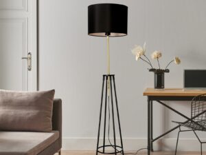 Miniaturka 1 - Lampa podłogowa Palemena czarno złota przy sofie i biurku