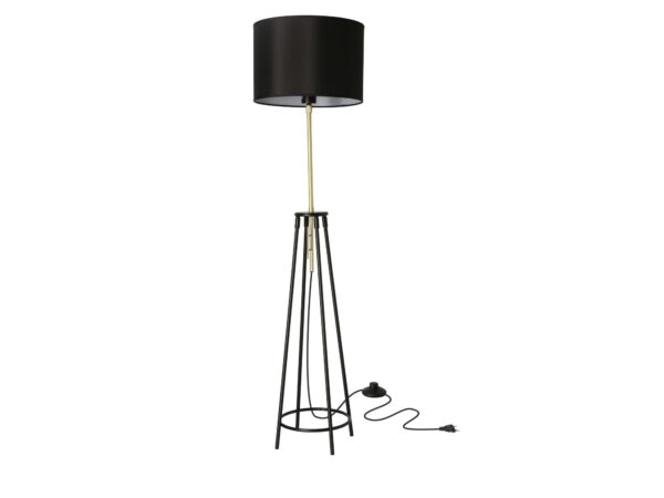Lampa podłogowa Palemena czarna ze złotym ramieniem i abażurem na trójnogu