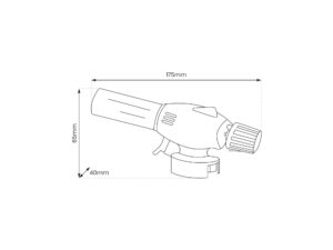 Miniaturka 4 - Palnik gazowy biały – rysunek wymiarowy 175 na 65 na 40 mm