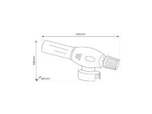 Miniaturka 4 - Palnik gazowy czarny – rysunek wymiarowy 145 na 58 na 40 mm