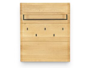 Miniaturka 5 - Dębowy panel Corvena 90 cm z półką, drążkiem i pięcioma haczykami – widok od frontu