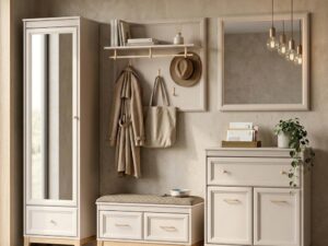 Miniaturka 3 - Panel Velvara – wizualizacja aranżacji przedpokoju z odzieżą i lustrem