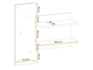 Miniaturka 2 - Panel z lustrem i półkami Pedrivo 90 cm Hickory Jackson – rysunek z wymiarami