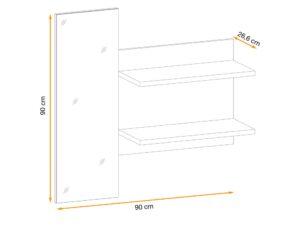 Miniaturka 3 - Panel z lustrem i półkami Pedrivo 90 cm Hickory Jackson – rysunek z wymiarami, widok 2