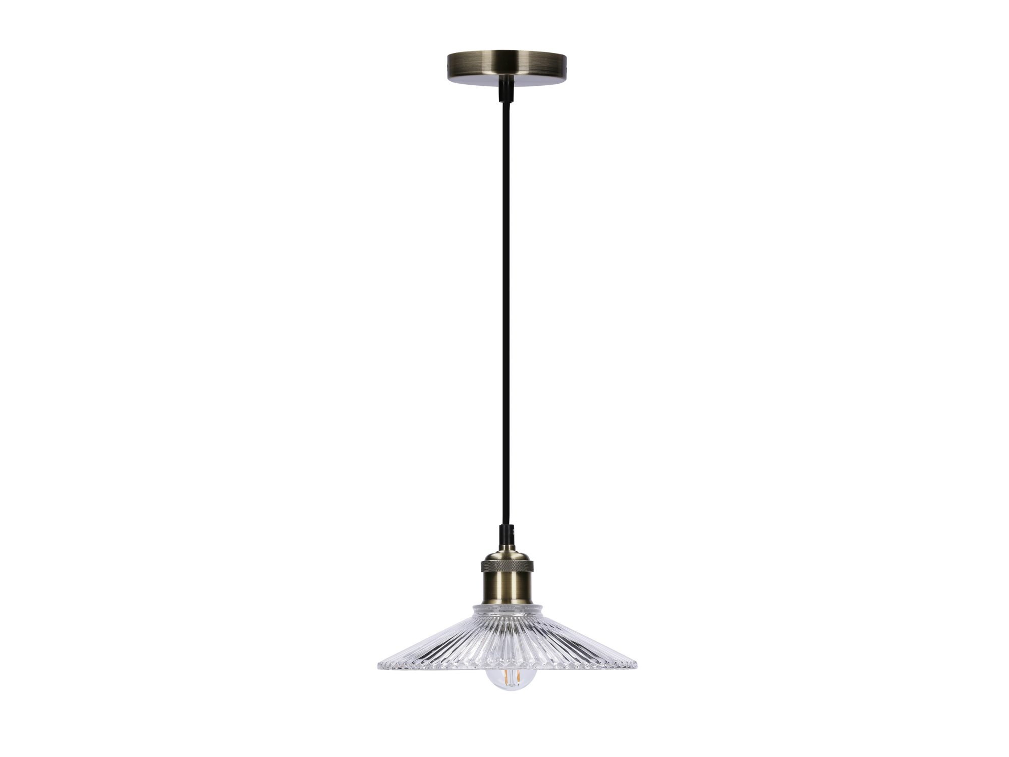 Lampa wisząca Perela ze szklanym ryflowanym kloszem i wykończeniem patyna na białym tle