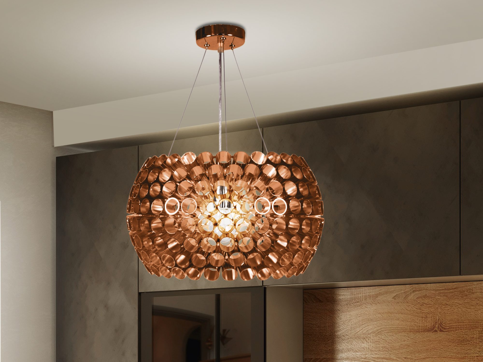 Lampa wisząca Perevira miedziana w aranżacji kuchni