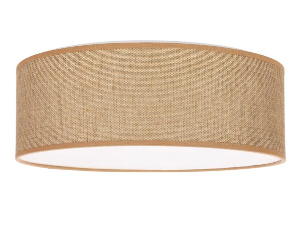 Plafon Amisela z jasnobrązowym tkaninowym abażurem o średnicy 38 cm