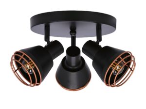 Miniaturka 3 - Plafon Berolona czarny trzy reflektorki E14 z miedzianymi obręczami