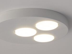 Miniaturka 3 - Świecący biały plafon Bros 3 z trzema zapalonymi płaskimi źródłami GX53