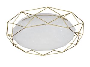 Miniaturka 6 - Plafon Caliveta w złotym kolorze z białym akrylowym kloszem i geometryczną osłoną