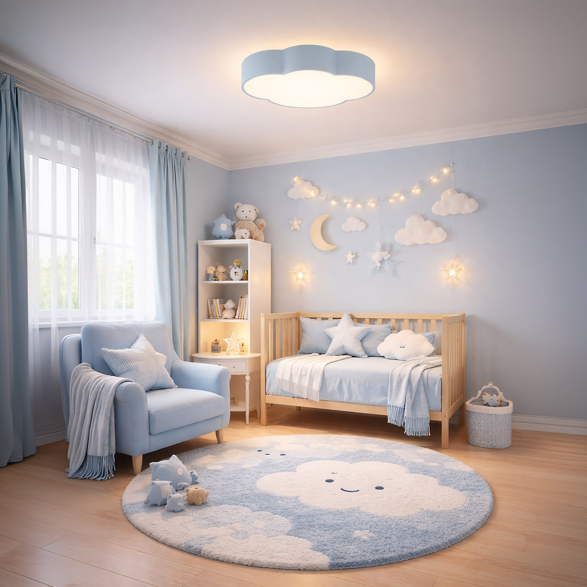 Pastelowo niebieski plafon Cloud Mini w aranżacji pokoju