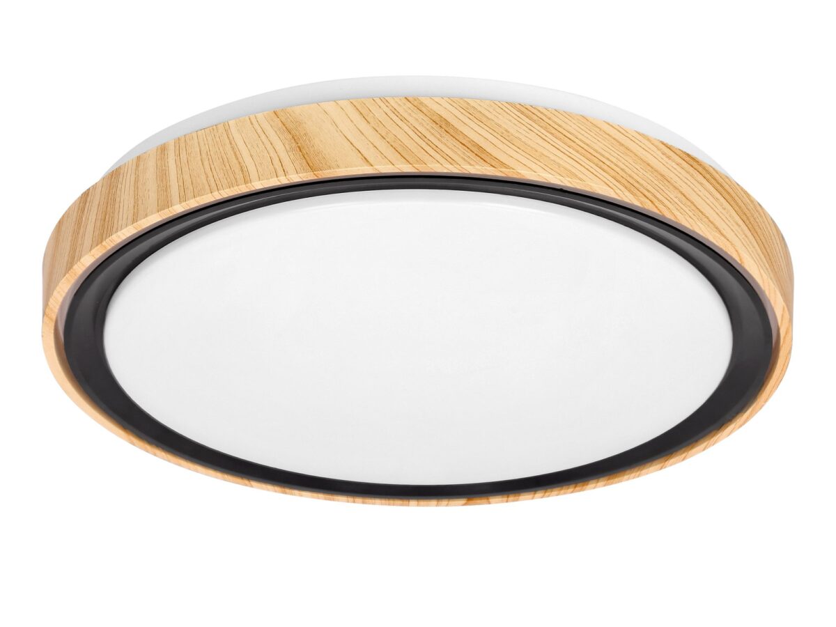 Plafon LED Davato 38 cm czarny z dekorem drewna 24 W