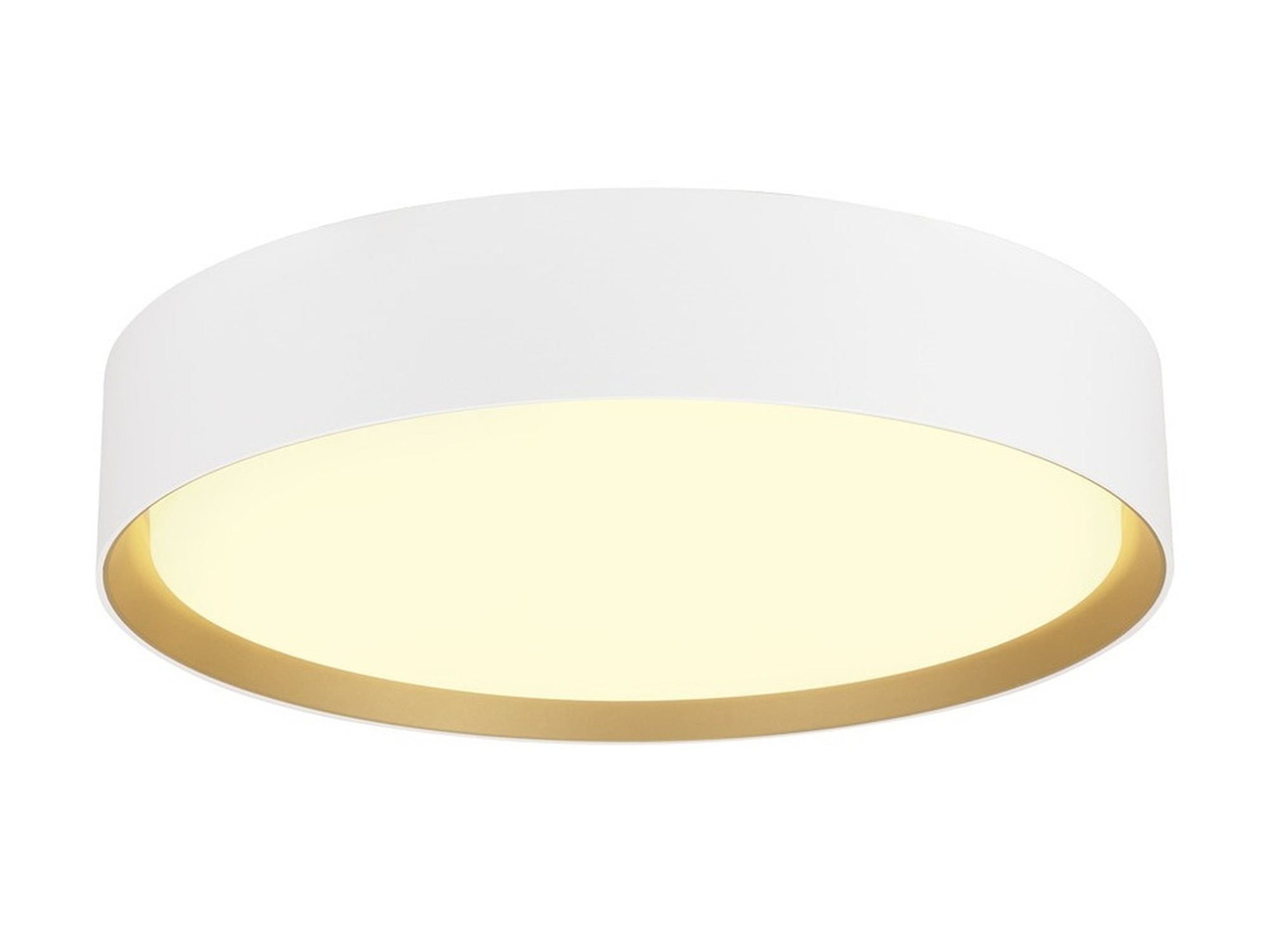 Biało-złoty plafon Decona 30 LED Ø 30 cm na białym tle