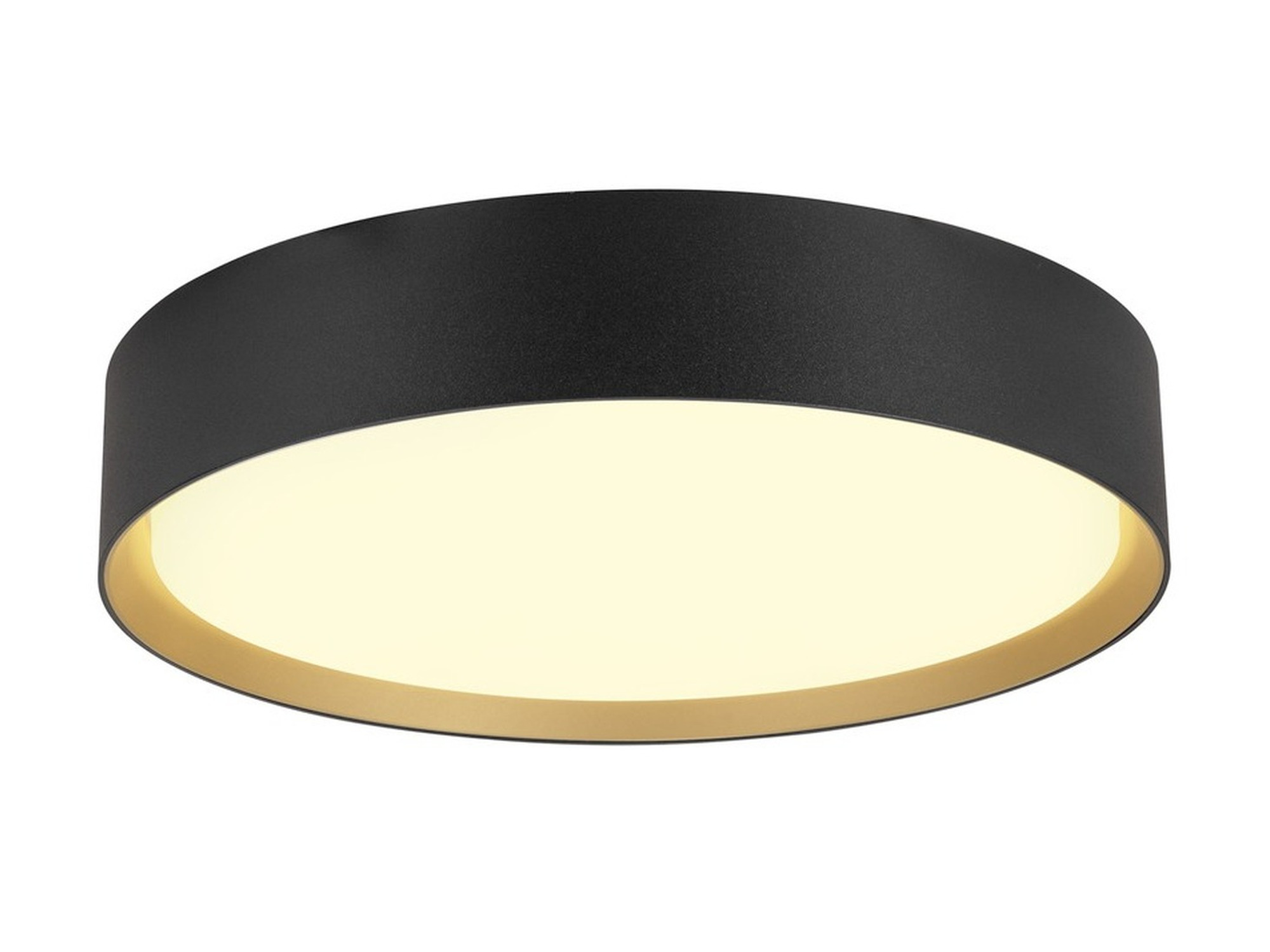 Czarno-złoty plafon Decona 30 LED Ø 30 cm na białym tle