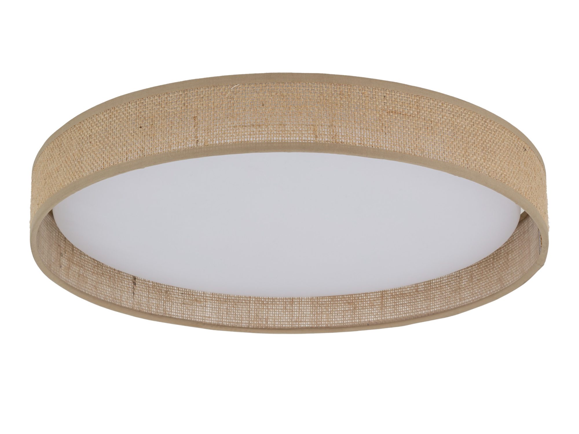 Plafon Demi LED z abażurem w odcieniu juty na białym tle